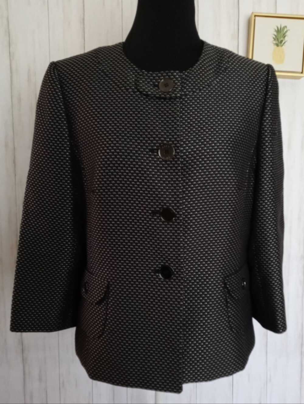 Blazer women Alex Marie  color gray/ black 12 buttons front New With pockets